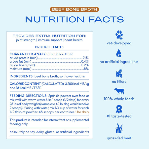 Native Pet Bone Broth for Dogs - Made with Real Grass-Fed Beef, Dog Food Toppers for Picky Eaters - Hydration & Nutrition for Joint Health, 48 Scoops