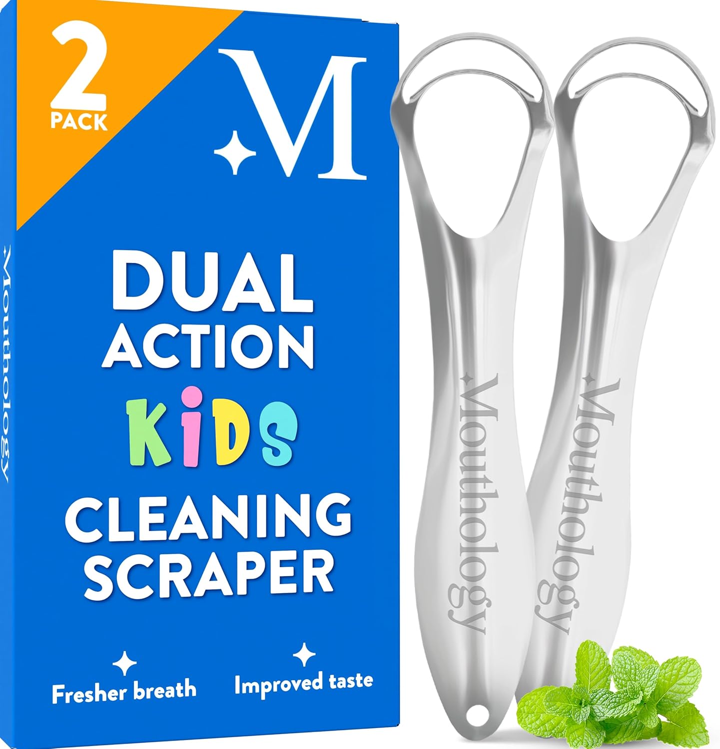 Mouthology Tongue Scraper for Adults (2 Pack), Reduce Bad Breath, Metal Tongue Scraper, Tongue Cleaner, Tongue Scraper, Stainless Steel Tongue Scraper, Tongue Cleaner for Adults, Tongue Scrubber