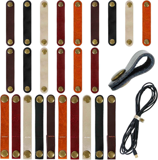 25Pcs Leather Headphone Cord Organizer Straps, Cable Holder Management for Organizing Portable Cable Earphone Wires, Stocking Stuffers Gifts for Men