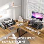 2-Tier Computer Monitor Stand Riser with Drawer and Pen Holders for Office Supplies