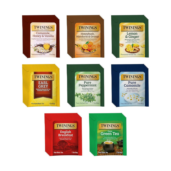 Twinings 48 Tea Bags Herbal Variety Pack, 12 Flavors, Caffeine-Free, Individually Wrapped
