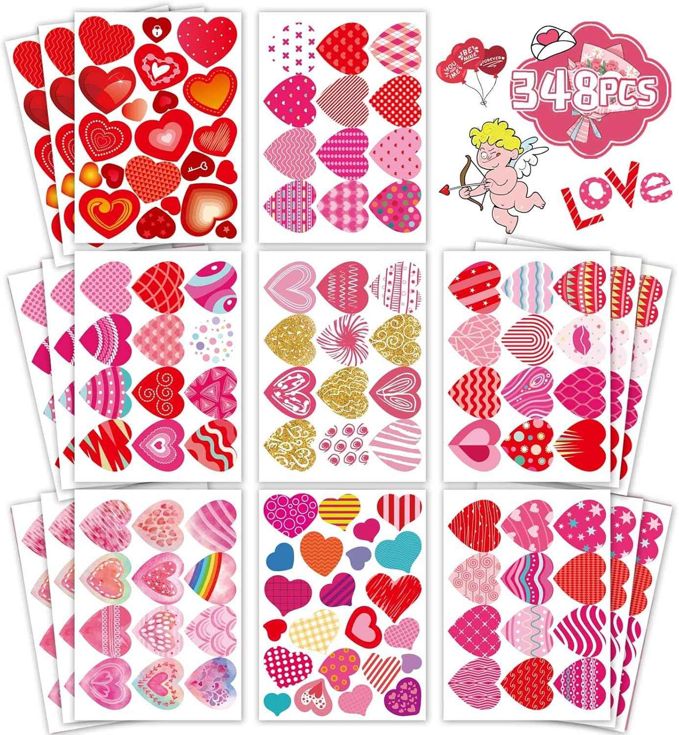 Heart Stickers for Kids, Valentines Day Colorful Heart Stickers Valentine's Day Love Decorative Stickers Valentine's Day Party Favors Supplies