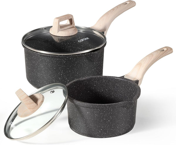 CAROTE 1.5Qt & 3.0Qt Nonstick Sauce Pan Sets with Lid Cooking Pots
