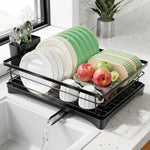 Stainless Steel Dish Rack with Cutlery Holder and Cup Holders for Kitchen Counter