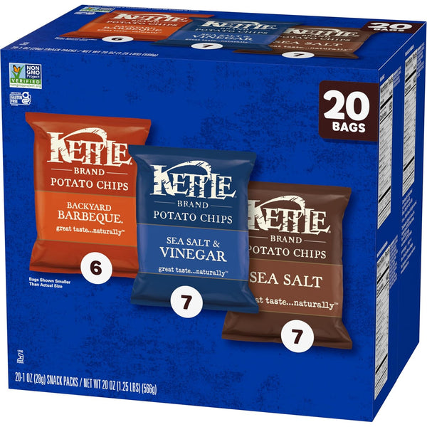 Kettle Brand Potato Chips Variety Pack, 20 Count, 1 Oz Bags