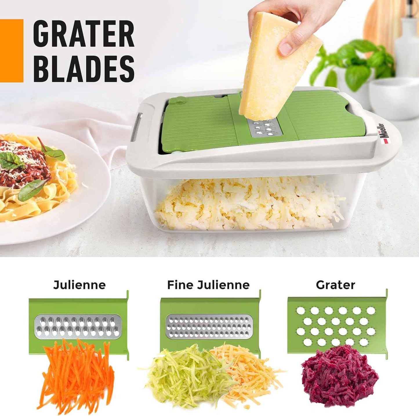 Mueller Pro-Series 10-in-1, 8 Blade Vegetable Chopper, Onion Mincer, Cutter, Dicer, Egg Slicer with Container, French Fry Cutter Potato Slicer, Home Essentials, Salad Chopper White Sand/Green