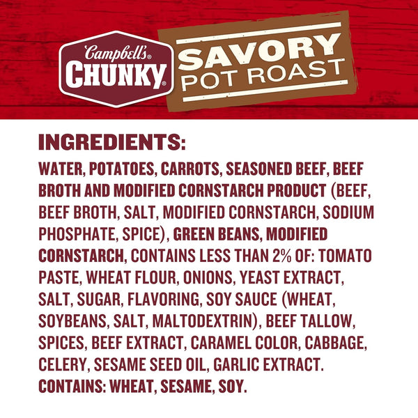 Campbell's Chunky Savory Pot Roast Soup - 18.8 oz Can, High-Protein, Microwavable