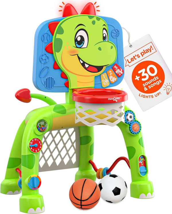Move2Play, Giraffe Basketball Hoop & Soccer Goal Activity Center | 30+ Sounds & Lights | 1, 2, 3+ Year Old Gift & Birthday Present | 6, 12, 18, 24+ Month Toy For Baby, Toddler, Boys, & Girls