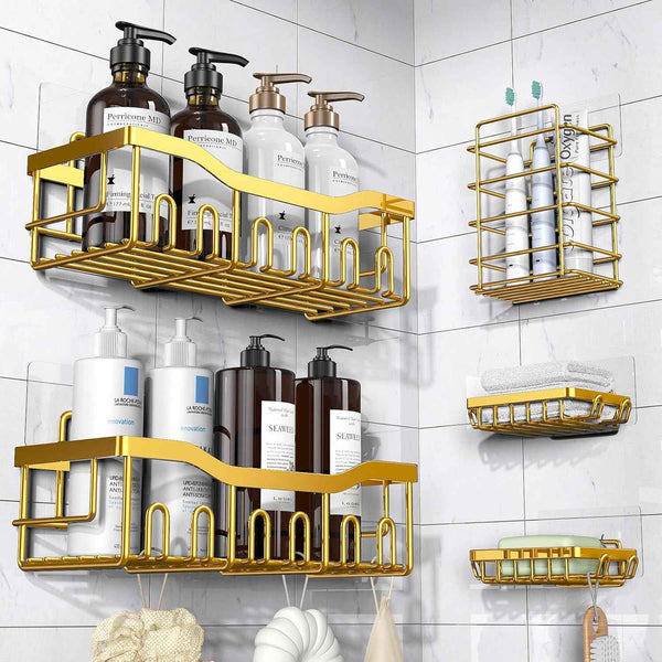 EUDELE Adhesive Shower Caddy, 5 Pack Rustproof Stainless Steel Bath Organizers With Large Capacity, No Drilling Shelves for Bathroom Storage & Home Decor
