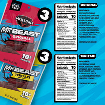 Jack Link's x MrBeast Beef Jerky Variety Pack, 6 Pack, 5.4 oz Bags, Ready to Eat Protein Snacks