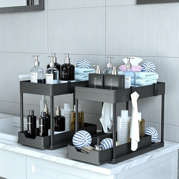 DEKAVA Under Sink Organizer 2 Pack, Bathroom Cabinet Organizer, 2 Tier Sliding Cabinet Basket