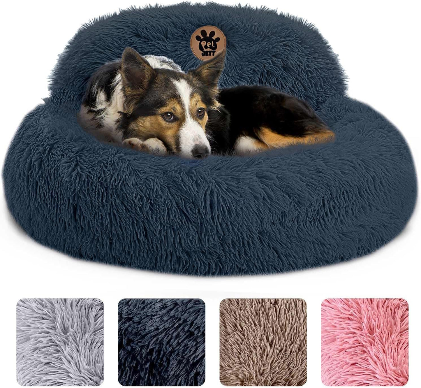 petjett calming dog bed medium size donut bed anti-slip washable plush round bed dark grey 30 inches