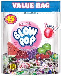 Charms dual candy and gum suckers with assorted flavors, 45 count, individually wrapped, peanut free, gluten free, bulk
