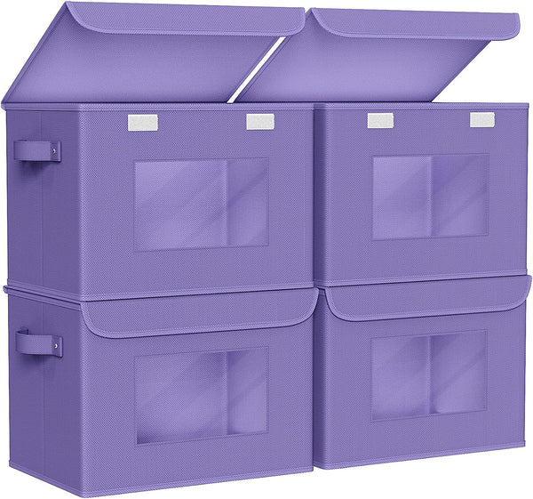 Large Collapsible Stackable Storage Bins with Lids for Home and Office