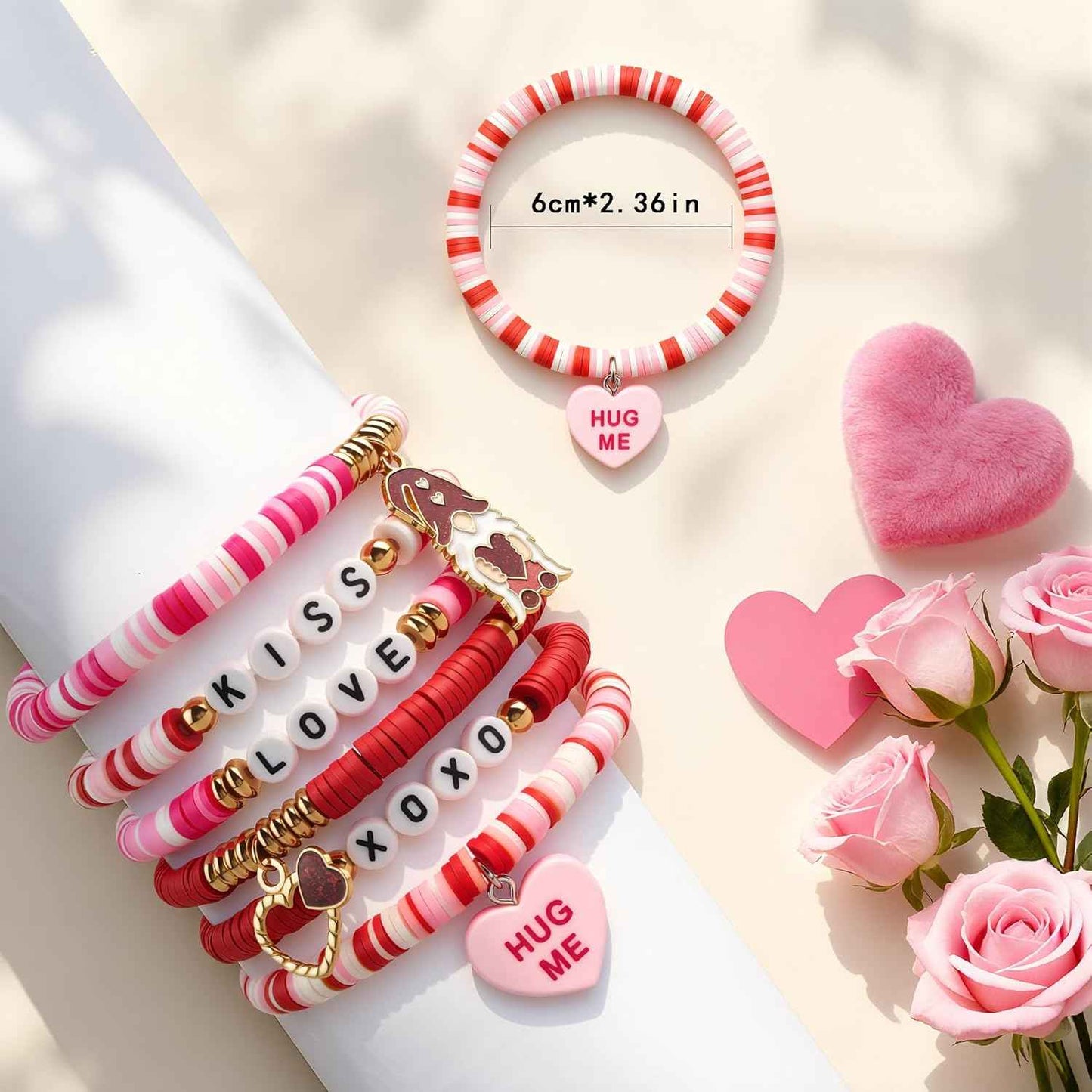 OHOME Valentines Day Outfit Women - 6 Pack Bracelets for Her | Valentines Day Gifts for Her Kids Girls - Valentines Shirts Dress Pajamas | Galentines Decorations Decor Party Supplies