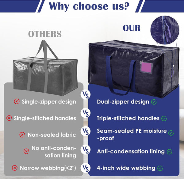 6 Pack Moving Bags Heavy Duty 210GSM with Full-Open Side Zipper for College Dorm Move-In