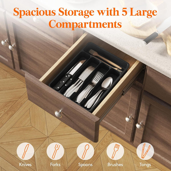 Lifewit Silverware Drawer Organizer Tray for Kitchen Utensil Storage
