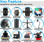 Solid Car Truck Phone Mount Holder with 14-Inch Gooseneck Long Arm, Windshield Window Mobile Holders w/Industrial-Strength Suction Cup, Anti-Shake Stabilizer Compatible All Cell Phones iPhone