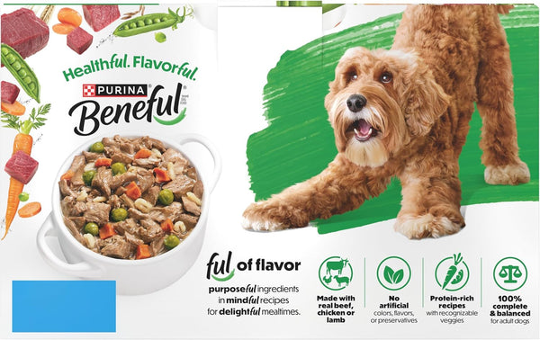 Purina Beneful Gravy Wet Dog Food Variety Pack with real beef, chicken, and lamb, 12 x 10 oz tubs