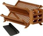 Bamboo dish drying rack with utensil holder for kitchen counter