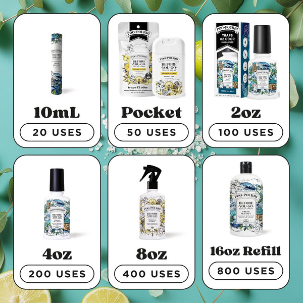 Poo-Pourri Before-You-Go Toilet Spray, Fresh Sea Salt, 2 Fl Oz, Up to 100 Uses, Bathroom Odor Deodorizer with Essential Oils for Home or Work, Travel Essentials, TSA Approved Size, Sea Salt Bergamot