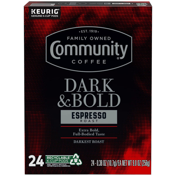 Community Coffee Dark & Bold Espresso Roast 24 Count Coffee Pods for Keurig 2.0 Brewers