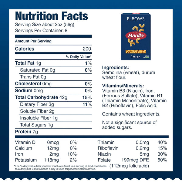 Barilla Elbows Pasta, 16 oz. Box (Pack of 8) - Non-GMO, Made with Durum Wheat Semolina - Kosher Certified