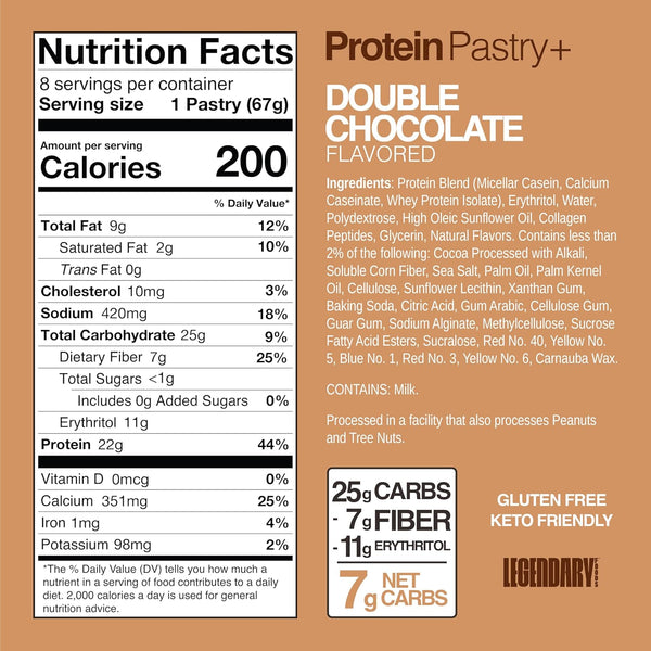 Legendary Foods 22g protein pastry double chocolate low carb keto snack 8 pack gluten conscious