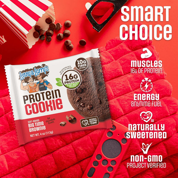 Lenny & Larry's Protein Cookie, Big Time Brownie, 16g Plant Protein, 10g Fiber, Soft-Baked, Vegan, Non-GMO, 4oz, Pack of 12