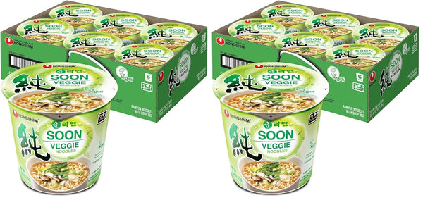 Nongshim Soon Veggie Cup Noodle Soup, 2.6 Oz, Pack of 6 - Bold Flavor, Plant-Based