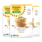 Simple Mills Organic Seed Crackers, Original, Gluten Free, Flax Seed, Sunflower Seeds, Corn Free, Low-Calorie Snacks, Plant Based, Nutrient Dense, 4.25oz, 3 Count