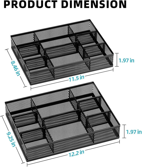 2 Pack Desk Drawer Organizer with Adjustable Compartments and 5 Dividers