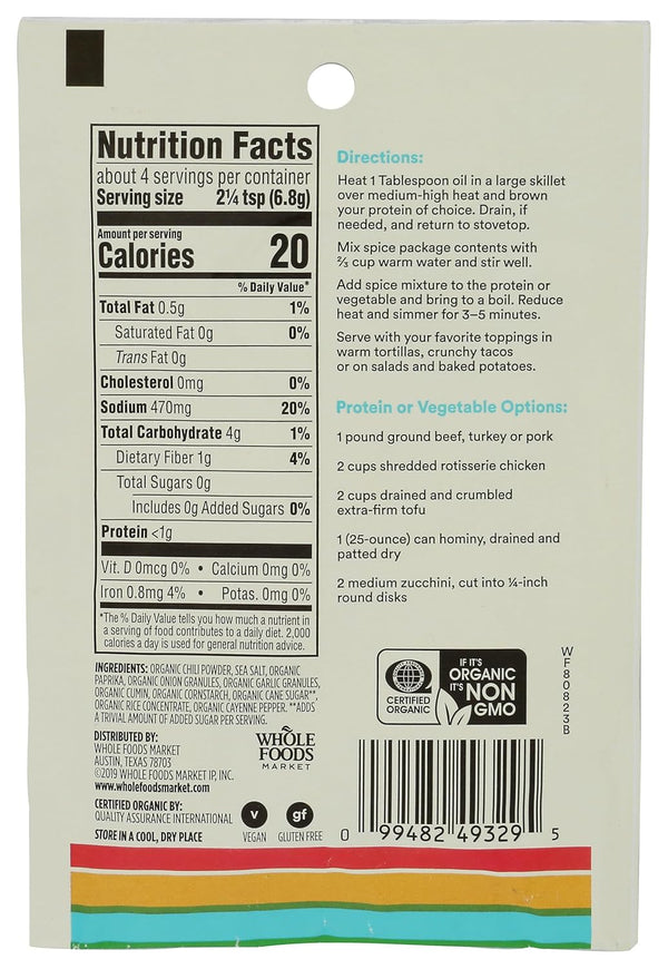 365 by Whole Foods Market, Organic Taco Seasoning, Non-GMO, 1-Ounce Single-Packet