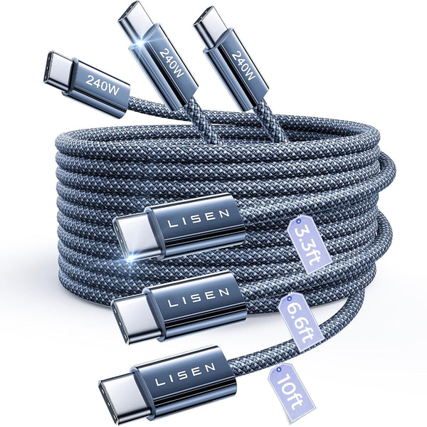 Lisen 6.6ft 2-pack 240W USB-C to USB-C cable fast charging for iPhone 17, 16, 15 Pro Max, iPad, MacBook, Samsung S26, S25 Ultra