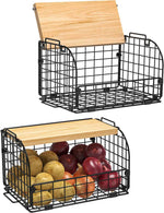 2-Set Stackable Wire Baskets with Openable Top - Versatile Kitchen, Pantry, and Countertop Organizer
