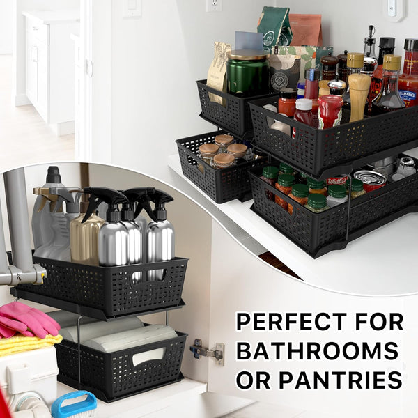 2 Tier Bathroom Organizer Tray with Sliding Drawer and Under Sink Storage