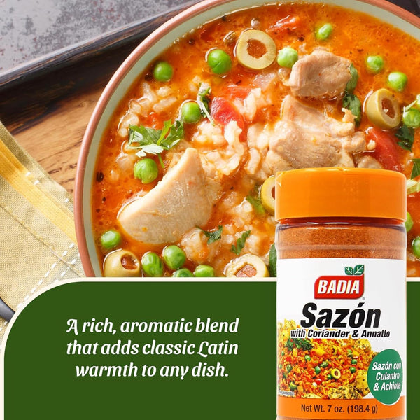 Badia Sazon with Coriander and Annatto Seasoning, 7 oz, Perfect Blend for Latin Inspired Dishes