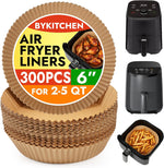 BYKITCHEN 300PCS Disposable Air Fryer Liners for Ninja AF141 5QT Pro AF181 6.5QT, Chefman 6 QT, Cosori 6QT &Other 5 to 8Qt Airfryer, 8 Inch Round Air Fryer Parchment Paper, Airfryer Basket Accessories