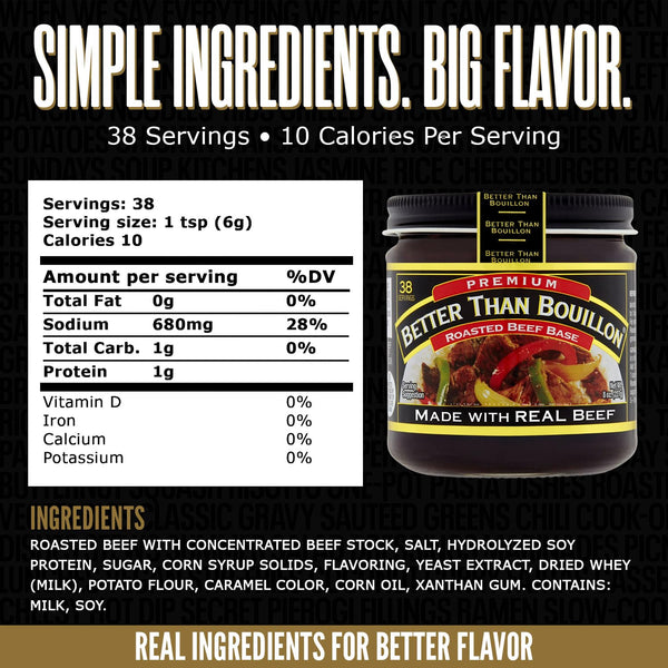 Better Than Bouillon Premium Roasted Beef Broth Base, Makes 38 Cups, 8 oz, Richer Flavor