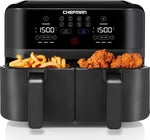 CHEFMAN 6 Quart Dual Basket Air Fryer Oven with Easy View Windows, Sync Finish, Hi-Fry, Auto Shutoff, 2 Independent 3Qt Nonstick Dishwasher Safe Frying Baskets, Digital Double Air Fryer - Black
