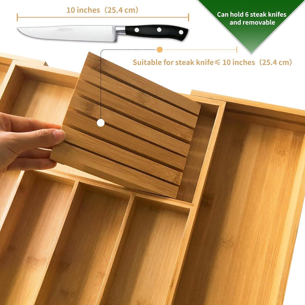 Bamboo Silverware Drawer Organizer Kitchen Utensil Storage