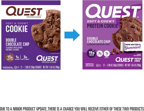 Quest Soft & Chewy Double Chocolate Chip Protein Cookies, 15g Protein, Low Sugar, 12 Count