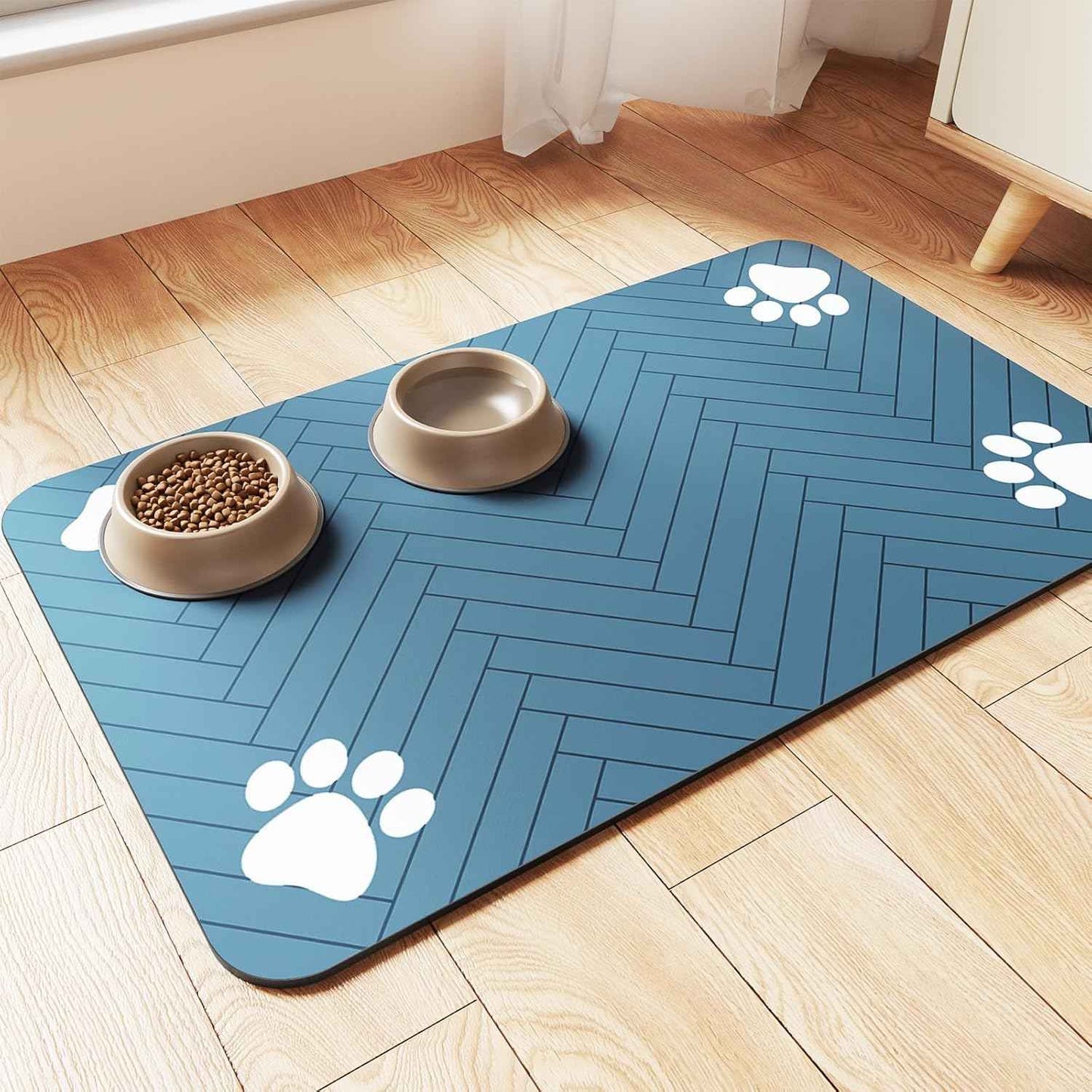 Pet Feeding Mat-Absorbent Pet Placemat for Food and Water Bowl, with Waterproof Rubber Backing, Quick Dry Water Dispenser Mat for Dog and Cat (12"x20", Striped Dark Gray)