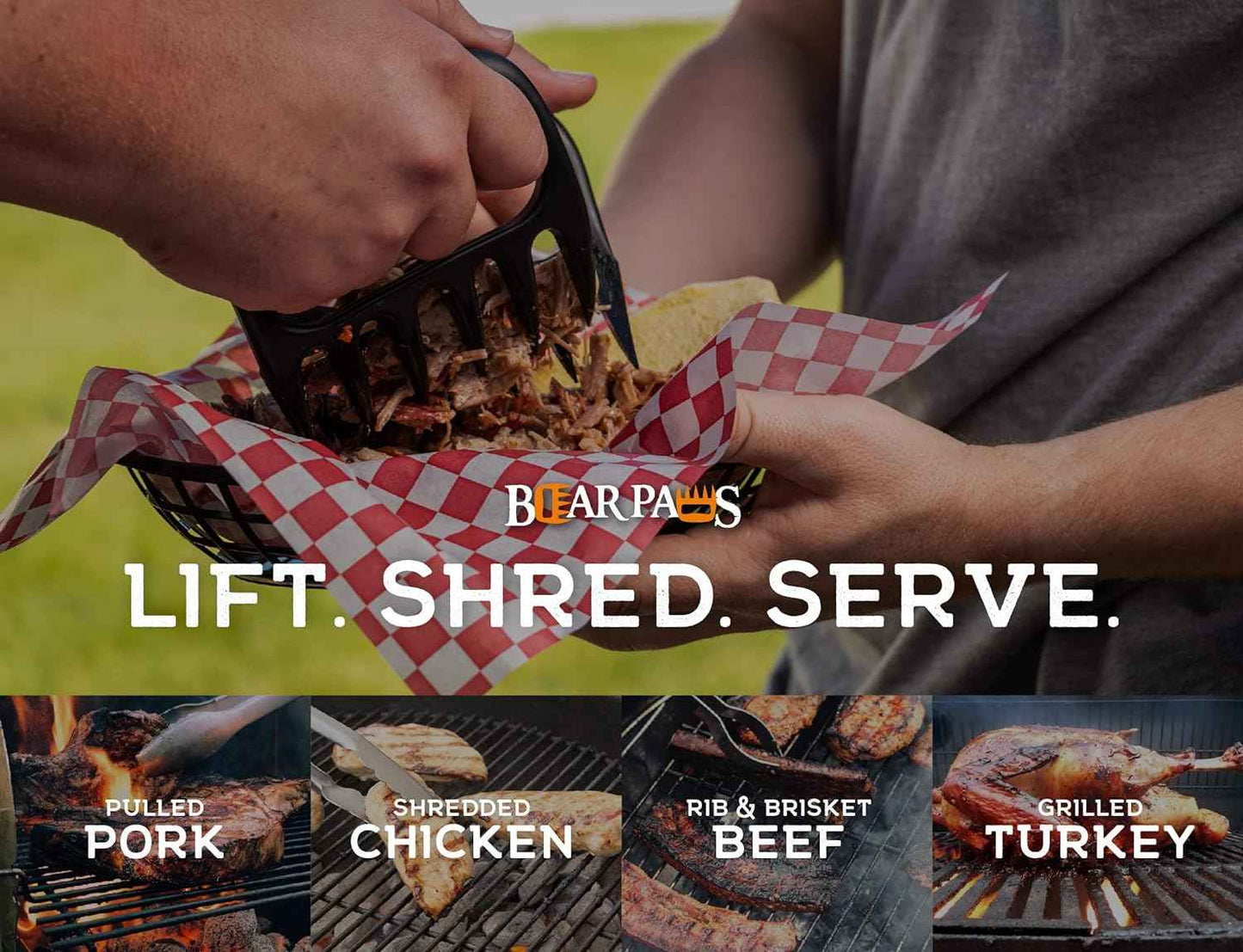 Bear Paws Meat Claws - The Original Meat Shredder Claws for Pulled Pork, USA Made - Easily Lift, Shred, Pull and Serve Pork, Chicken, Brisket and Turkey - Gift for Dad on Father's Day! (Gray)