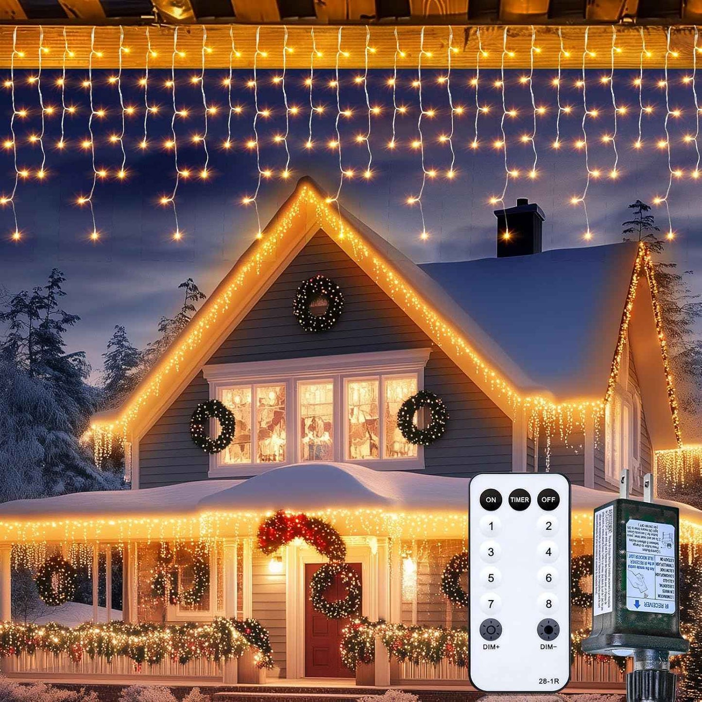 Brightown 40FT Warm White Icicle Christmas Lights, 432 LED Outdoor Waterproof String Lights with 81 Drops, 8 Modes, Timer, Connectable, Remote Included