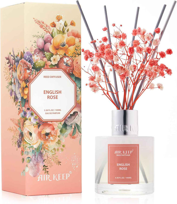 Airkeep Reed Diffuser Set,3.38 fl oz (100 ml) - Clean Linen Oil Diffusers with 8 Reed Sticks,Home Fragrance Reed Diffuser for Bathroom Shelf Decor