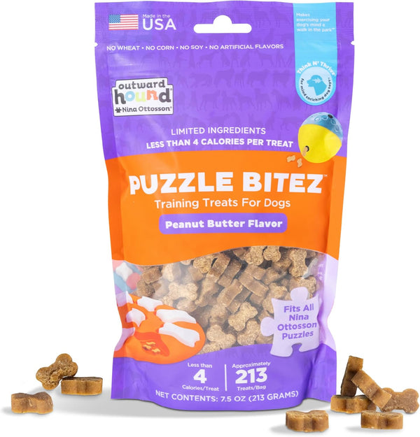 outward hound nina ottosson peanut butter flavor usa made dog treats 7.5oz