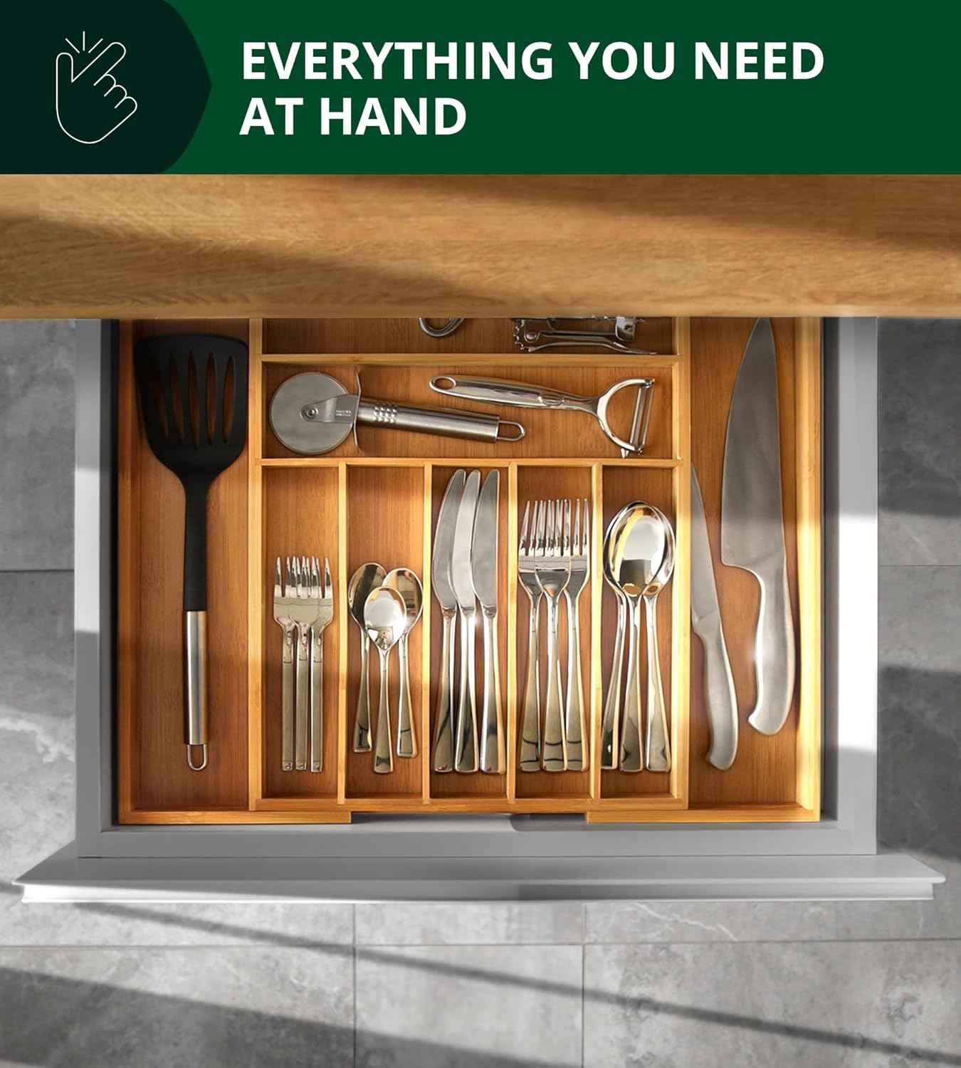 ROYAL CRAFT WOOD Luxury Bamboo Kitchen Drawer Organizer - Silverware Organizer, Utensil Holder & Cutlery Tray Drawer Dividers for Flatware (9 Slot, Natural)