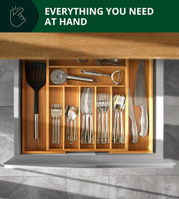 Luxury Bamboo Kitchen Drawer Organizer with Adjustable Storage