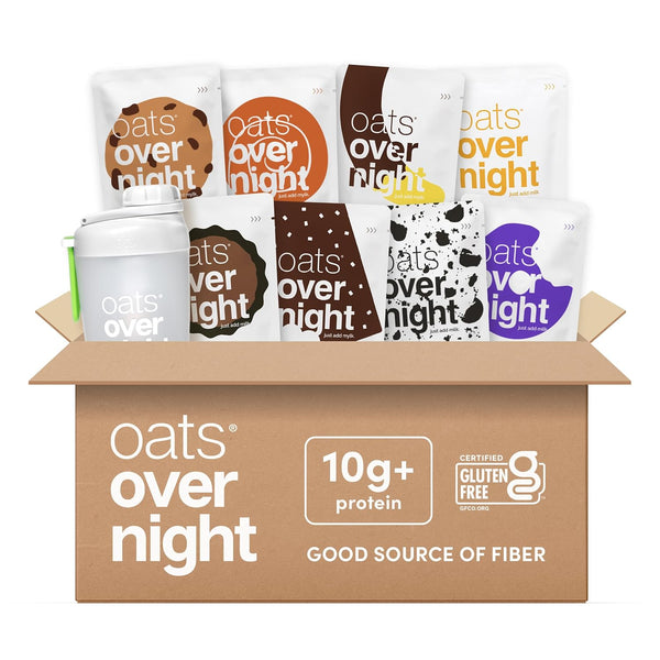 Oats Overnight Dessert Variety Pack - High Protein, High Fiber Breakfast Protein Shake - Gluten Free Oatmeal, Non GMO High Protein Oatmeal - Salted Toffee, Chocolate Satin Pie & More Flavors (8 Pack)